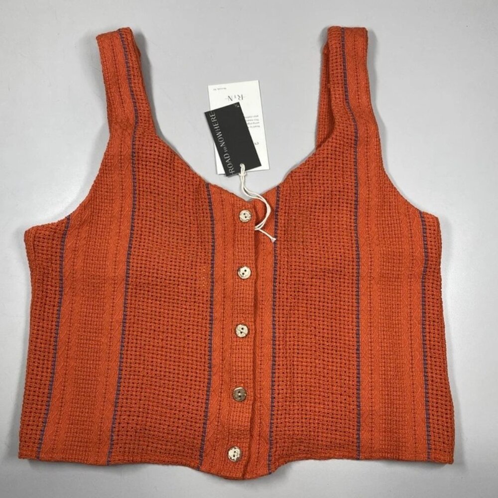 NEW ROAD TO NOWHERE Women's Cropped Tank Top Size XS | Sofia Woven Cotton–Orange